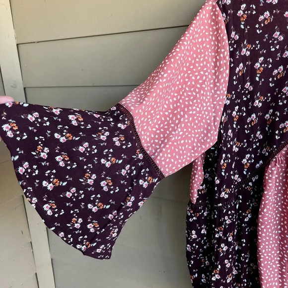 Boho Mixed Media Bell Sleeve Blouse - Size 3x - Picture 2 of 5